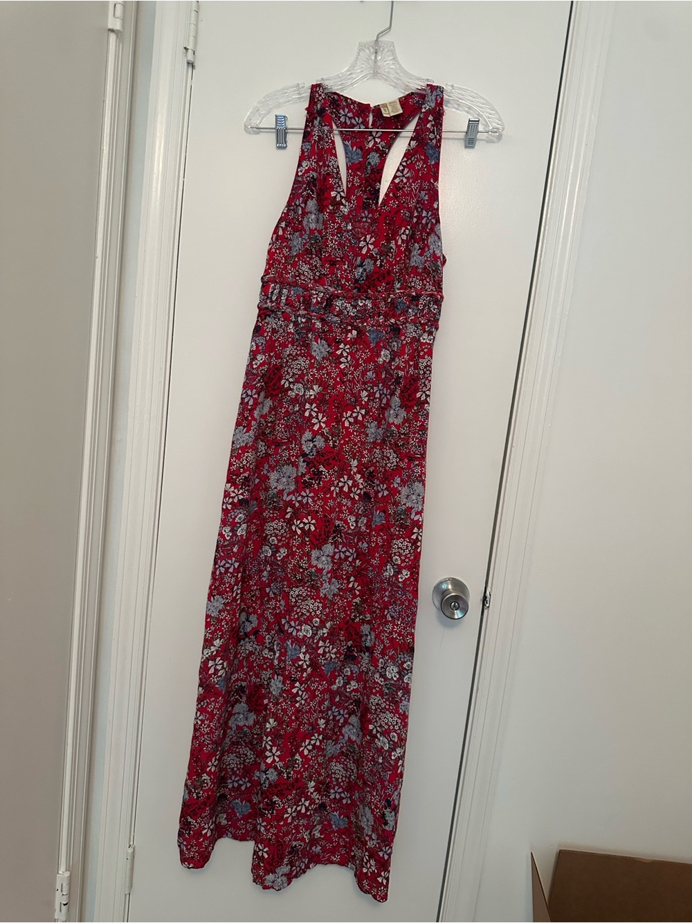Japna Red Floral Maxi Dress with Blue Accents